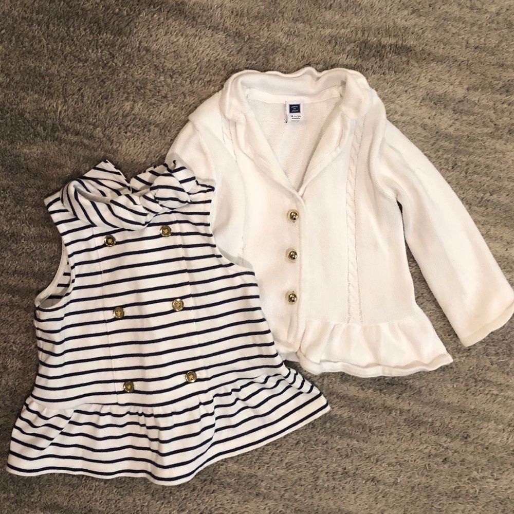 Janie and Jack girls cardigan and navy striped top